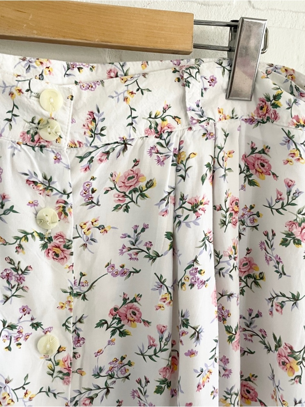 Vintage 90s Prairie Floral Button Front Midi Skirt Romantic 2 pockets Sz M/L - Picture 7 of 15